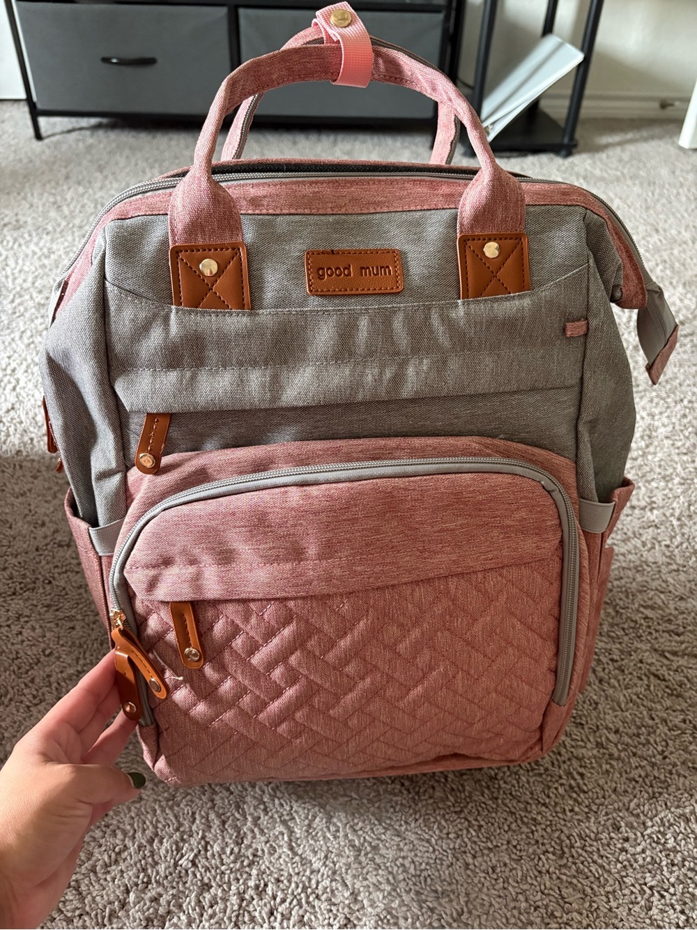 Pink & Gray Backpack/Diaper Bag for Women
